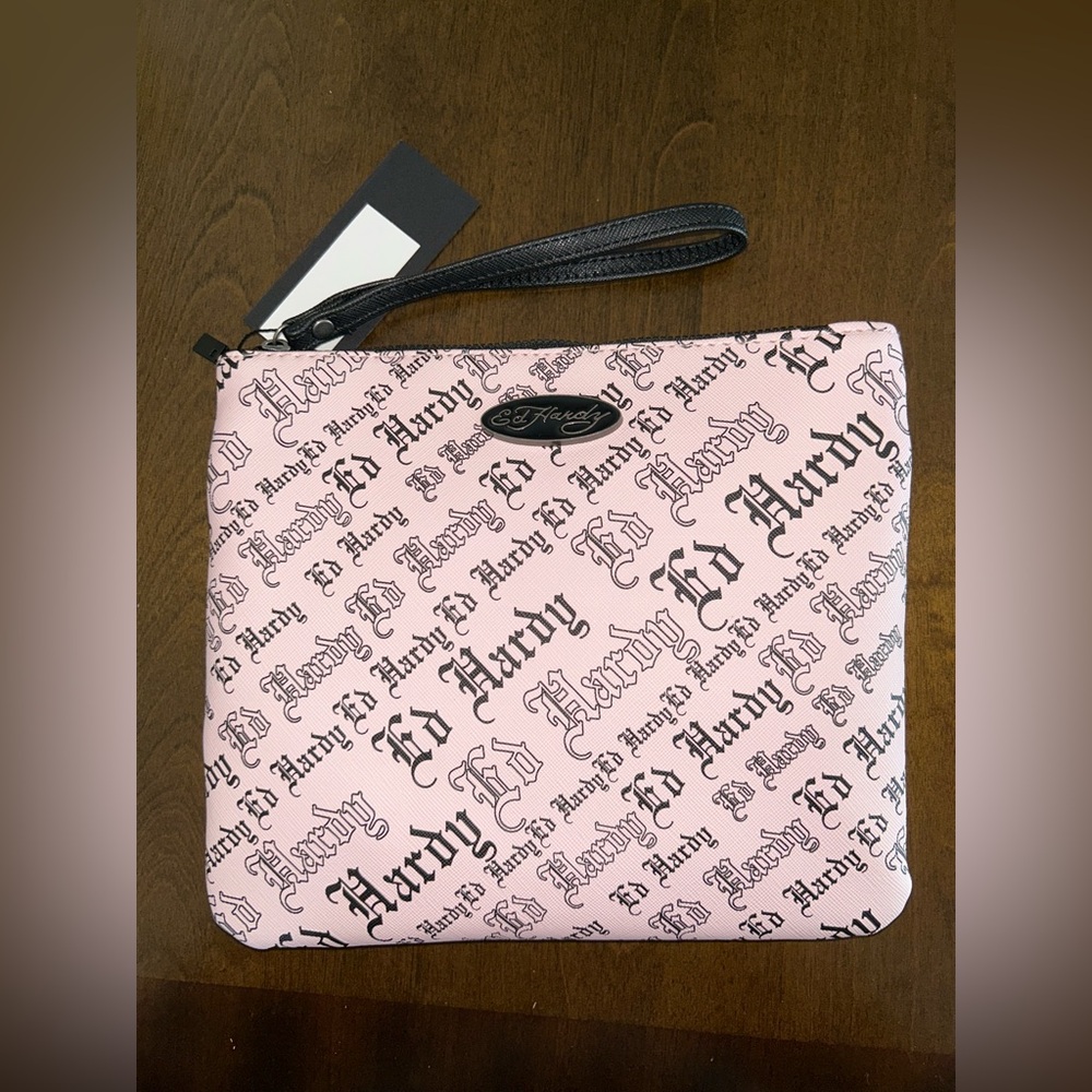 NWT Ed Hardy Pink Wristlet Clutch